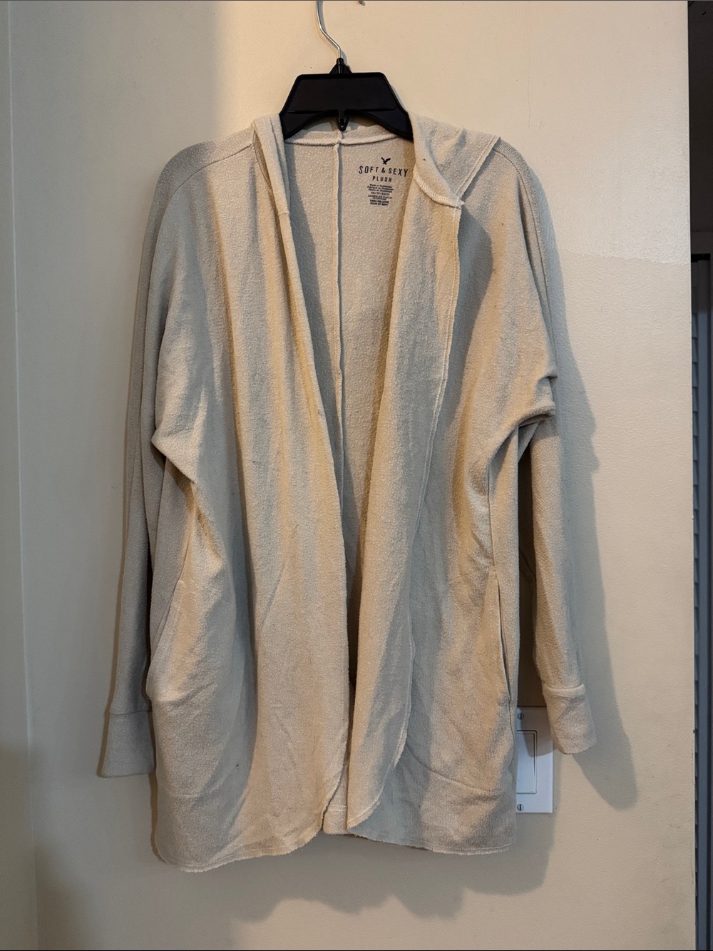 American Eagle Outfitters Cream Hooded Open Cardigan